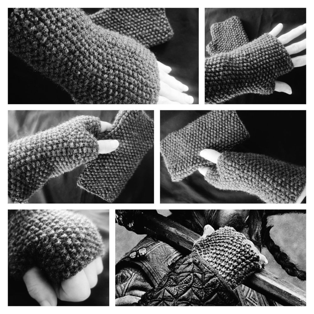 Grey HandKnit Fingerless Bofur Inspired Gloves Mittens Glovelets